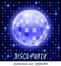 Mirror disco ball on shining retro background. Vector illustration
