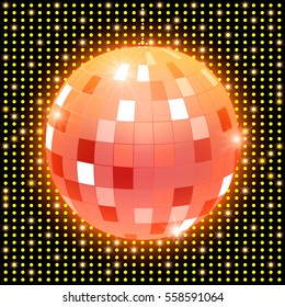 Mirror disco ball on shining retro background. Vector illustration