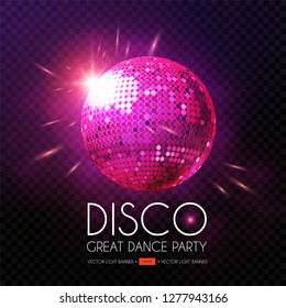 Mirror Disco Ball, Rays and Transparent Light Effect. Vector illustration