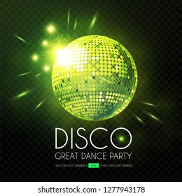 Mirror Disco Ball, Rays and Transparent Light Effect. Vector illustration