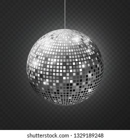 Mirror disco ball. Soffit reflection ball mirrored disco party silver glitter equipment retro halo rays shining mirrorball vector illustration