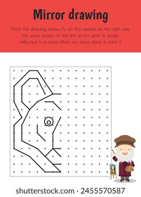 Mirror drawing Educational Sheet. Primary module for Spacial Understanding. 5-6 years old. Educational Sheets Series