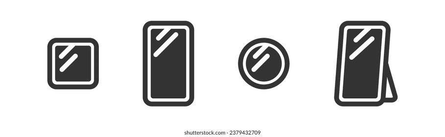 Mirror fames icon silhouette. Reflection symbol. Reflecting glass surface. Outline, flat and colored style icon for web design. Vector illustration.