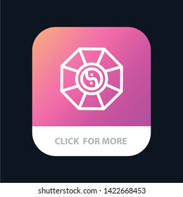 Mirror, FengShui, China, Chinese Mobile App Button. Android and IOS Line Version
