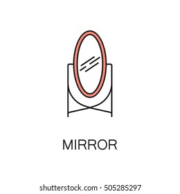 Mirror flat icon. High quality outline pictogram of element for bedroom's interior. Vector line illustration of mirror for web design or mobile app. Button and symbol for design visit card, logo.