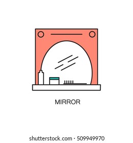 Mirror flat icon. High quality outline pictogram of element for bedroom's interior. Vector line illustration of mirror for web design or mobile app. Button and symbol for design visit card, logo.