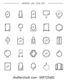 Mirror flat icon set. High quality outline pictogram of element for bedroom's interior. Vector line illustration of mirror for web design or mobile app. Button and symbol for design visit card, logo.