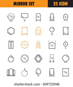 Mirror flat icon set. High quality outline pictogram of element for bedroom's interior. Vector line illustration of mirror for web design or mobile app. Button and symbol for design visit card, logo.