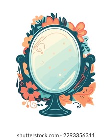 mirror with floral frame decoration isolated