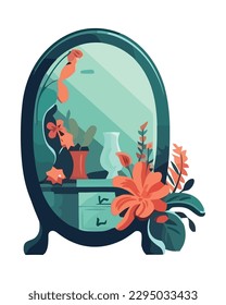 Spiegel mit Blumen und Blättern einzeln