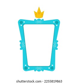 Mirror frame with crown for babies vector illustration. Cartoon drawing of mirror for little princess isolated on white background. Magic, childhood, furniture concept