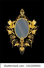 Mirror frame decorated with dragons and vintage Victorian metal Leaves 