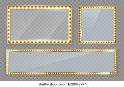 Mirror in frame with gold lights with light makeup lights in changing room or backroom. Vector illustration, EPS 10. svg