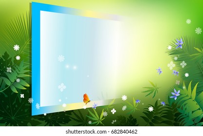 Mirror frame and leaves green background