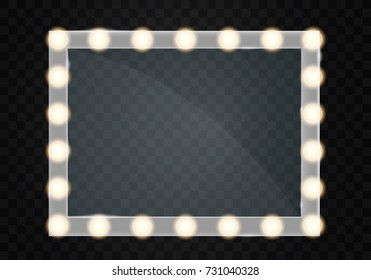 Mirror in frame with light makeup lights for changing room or backroom, on transparent background vector illustration svg
