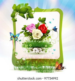 Mirror frame with roses and butterflies