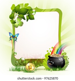 Mirror frame for St. Patrick's Day  with clover and coins