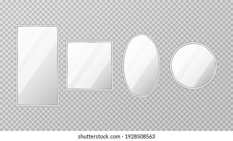 Mirror frames or mirror decor interior. Realistic mirrors set. Vector illustration