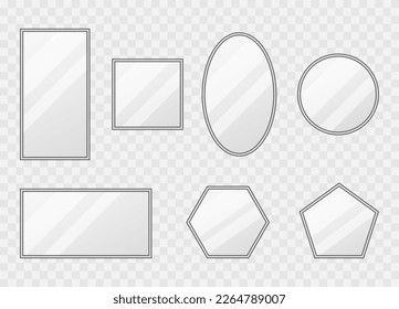 Mirror frames or mirror decor interior. Realistic mirrors set. Vector illustration