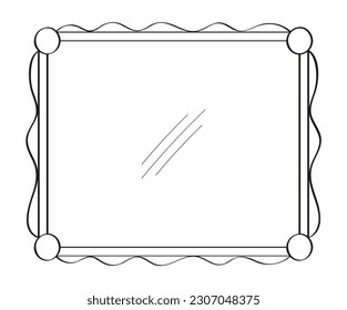 Mirror frames  in doodle style. Vintage image frame han drawn labels. Blank black square rectangle label elegant sketches. Outlines photo border. Picture frames as graffiti. 