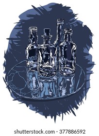 Mirror and glass bottles, vector