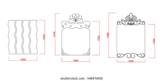 Mirror glass vector image black paint with dimension on the white background