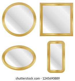Mirror in a gold frame, a set of mirrors. Realistic mirror. Vector illustration, vector.