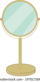 mirror in a golden body. table mirror for the interior. vector image on white background.