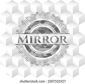 Mirror grey badge with geometric cube white background. 