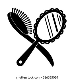 Mirror And Hair Brush - Black Vector Icon