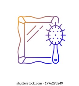 Icono de vector lineal de gradiente de espejado y pincel de pelo. Comb por peinado estilizado. Herramientas de peluquería. Símbolos de color de línea delgada. Pictograma de estilo moderno. Dibujo de contorno aislado del vector