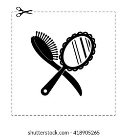 mirror and hairbrush vector icon