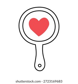 Espejo con un corazón. Doodle, ilustración lineal