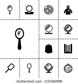Mirror icon. collection of 13 mirror filled icons such as powder, doctor with medical reflector, disco ball, heating system. editable mirror icons for web and mobile.