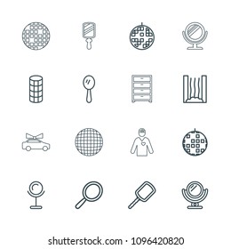 Mirror icon. collection of 16 mirror outline icons such as hair curler, disco ball, heating system, police car, wardrobe. editable mirror icons for web and mobile.