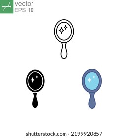 mirror icon filled, outline, line style. Beauty hand mirror glass portable. glossy shine frame. Handle crown mirror princess decoration accessory Vector illustration design on white background. EPS 10