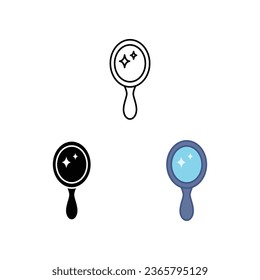 mirror icon filled, outline, line style. Beauty hand mirror glass portable. glossy shine frame. Handle crown mirror princess decoration accessory Vector illustration design on white background. EPS 10