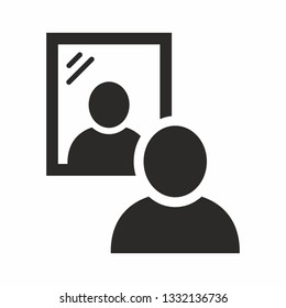 Mirror icon. Man standing in front of a mirror. Vector icon isolated on white background. - Shutterstock ID 1332136736
