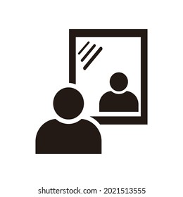 Mirror icon. Man standing in front of a mirror. Vector icon isolated on white background.