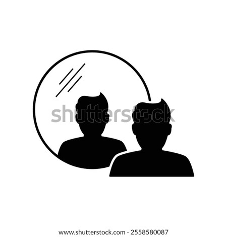 Mirror icon. Man standing in front of mirror. Vector icon isolated on white background.