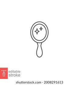 mirror icon outline style. Beauty hand mirror glass sign. glossy shine frame. Handle crown mirror princess decoration accessory. Editable stroke. Vector illustration design on white background EPS 10