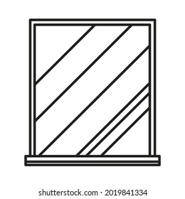 The mirror icon. The outline of a wall mirror with a shelf for cosmetics. Vector illustration isolated on a white background for design and web.