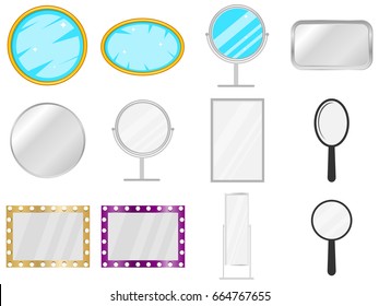 Mirror, mirror icon, piece of furniture, to look. Big set of the mirror. Flat design, vector illustration, vector.