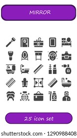  mirror icon set. 25 filled mirror icons. Simple modern icons about  - Makeup, Dressing room, Bathroom, Mirror, Dressing table, Nightstand, Perfume, Bathtub, Comb, Make up, Hair curler