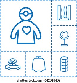 Mirror icon. set of 6 mirror outline icons such as police car, hairdresser peignoir, mirror, hair curler, doctor with medical reflector