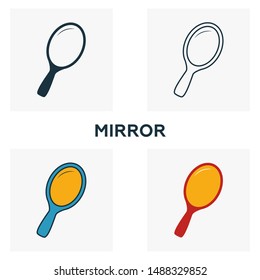 Mirror icon set. Four elements in diferent styles from barber shop icons collection. Creative mirror icons filled, outline, colored and flat symbols.