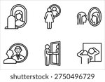 Mirror icon set. Person standing in front mirror on white background