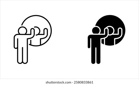 Mirror icon set. Person standing in front mirror of reflection sign. vector illustration on white background