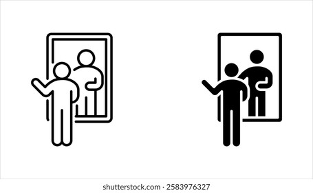 Mirror icon set. Person standing in front mirror of reflection sign. vector illustration on white background