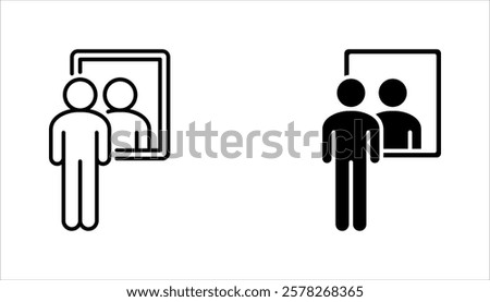 Mirror icon set. Person standing in front mirror of reflection sign. vector illustration on white background